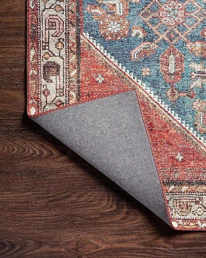 Loloi Layla Collection LAY-10 Marine/Clay 2'-6" x 7'-6" .13" Thick Runner Rug, Soft, Durable, Vintage Inspired, Distressed, Low Pile, Non-Shedding, Easy Clean, Printed, Living Room Rug