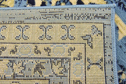 Unique Loom Taftan Collection Border Geometric Tribal Inspired Design Area Rug (4' 0 x 6' 0 Rectangular, Light Blue/ Gold)