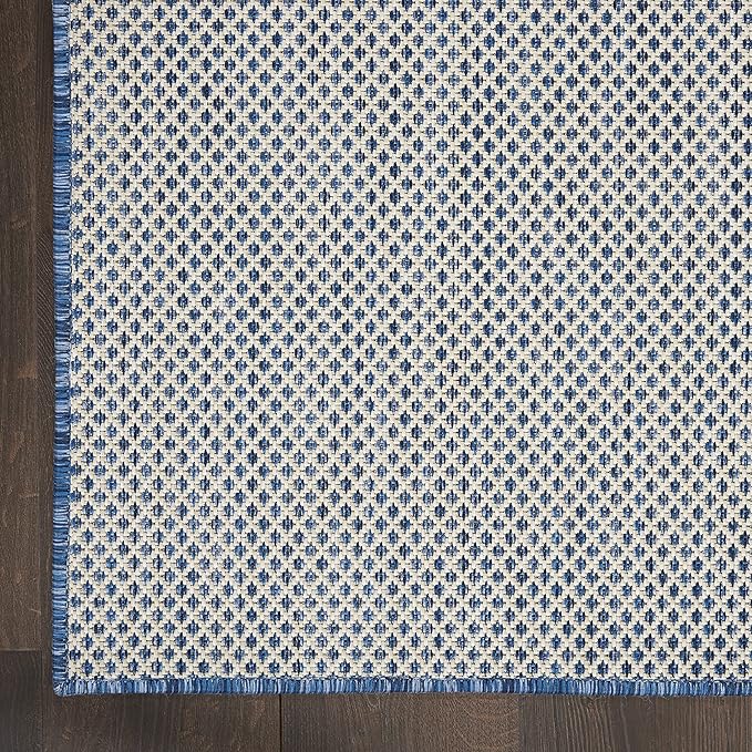 Nourison Home Courtyard Ivory Blue 7' x 10' Area Rug - Easy Clean, Non Shedding, Bed Room, Living Room, Dining Room, Kitchen (7' x 10')