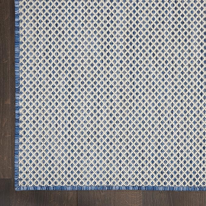 Nourison Home Courtyard Ivory Blue 10' x 14' Area Rug - Easy Clean, Non Shedding, Bed Room, Living Room, Dining Room, Kitchen (10' x 14')