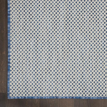 Nourison Home Courtyard Ivory Blue 5' x Square Area Rug - Easy Clean, Non Shedding, Bed Room, Living Room, Dining Room, Kitchen (5' x Square)