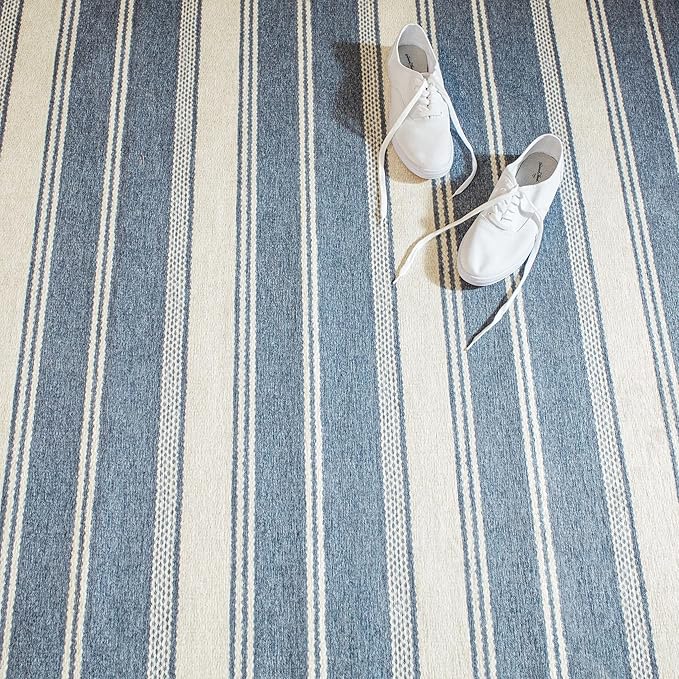 Dash & Albert Bowman Stripe Blue Machine Washable Rug, 3 X 5 Feet, Blue Stripe Pattern