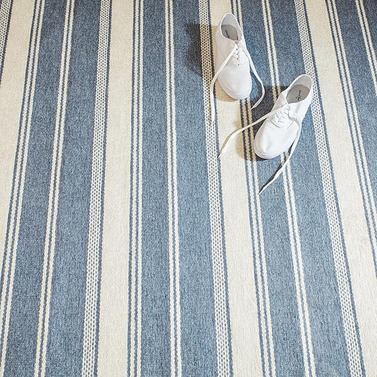 Dash & Albert Bowman Stripe Blue Machine Washable Rug, Runner-2.5 X 8 Feet, Blue Stripe Pattern