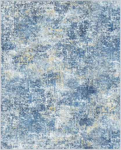 Bavni 8x10 Area Rugs Machine Washable Rug for Living Room, Modern Printed Rug Indoor Soft Area Rug for Bedroom Dining Room, Ultra-Thin Low Pile Carpet with Non Slip Rubber Backing, Denim Blue