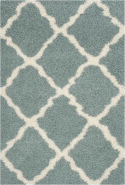 SAFAVIEH Dallas Shag Collection Area Rug - 6' x 9', Seafoam & Ivory, Trellis Design, Non-Shedding & Easy Care, 1.5-inch Thick Ideal for High Traffic Areas in Living Room, Bedroom (SGD257C)