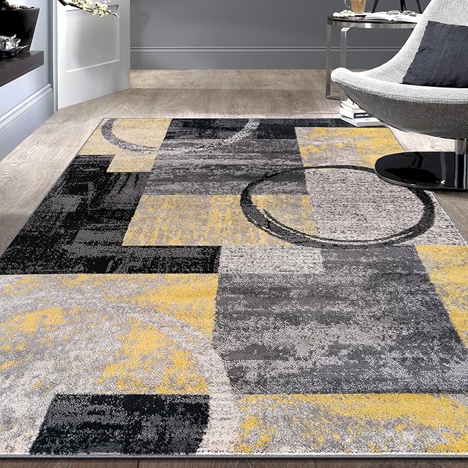 Rugshop Contemporary Circle Design Area Rug, Fade-Resistant Carpet for Bedroom, Home Office, or Entryway, Yellow, 3'3" x 5'
