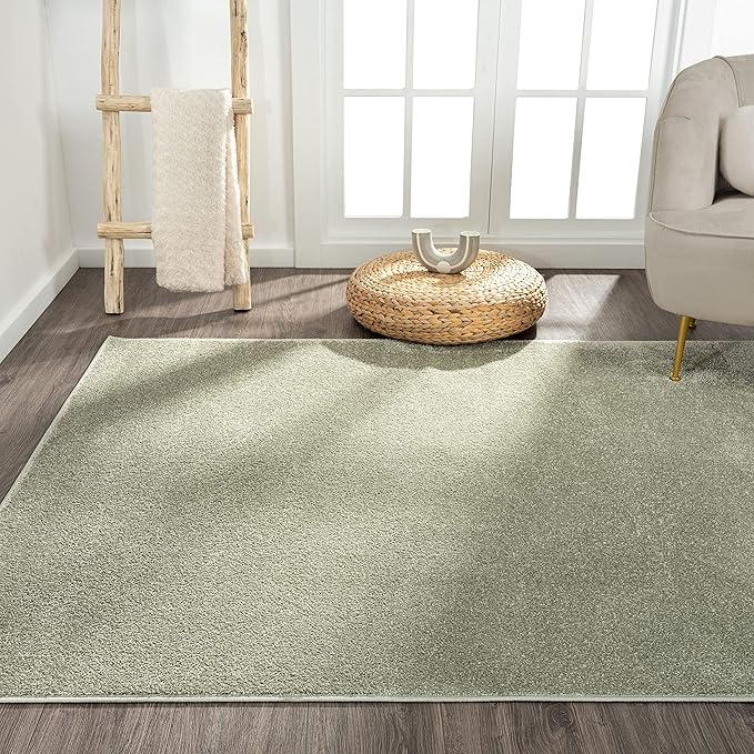 Eyely UES100O-9 Supersoft Haze Solid Low-Pile Indoor Area Rug Casual;Contemporary;Solid;Traditional, Bedroom, Kitchen, Living Room, Easy-Cleaning, Non-Shedding, 9 X 12, Green