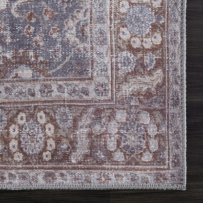 Bloom Rugs Washable 6' x 9' Rug - Brown/Dark Gray Traditional Area Rug for Living Room, Bedroom, Dining Room, and Kitchen - Exact Size: 6' x 9'