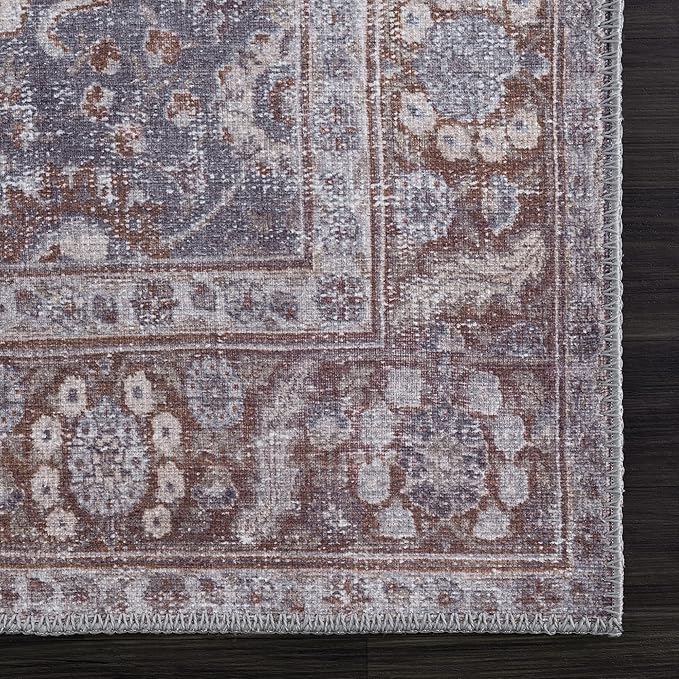 Bloom Rugs Washable 3' x 5' Rug - Brown/Dark Gray Traditional Area Rug for Living Room, Bedroom, Dining Room, and Kitchen - Exact Size: 3' x 5'