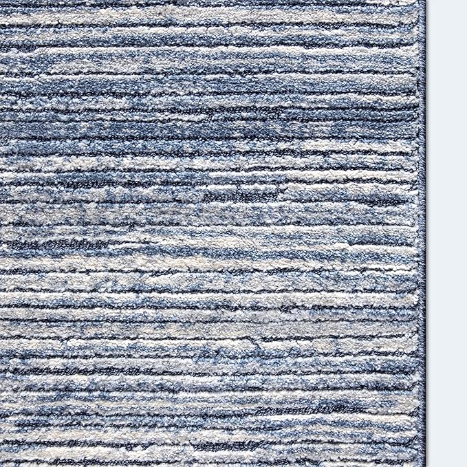 Well Woven Custom Size Hallway & Stair Runner- Harlow Delphi Blue 31 Inches Wide x 11 Feet Long Runner (31" x 11') Runner Rug - Modern Stripes Pattern, Ultra-Soft, Easy-Clean