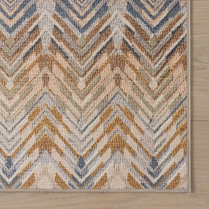 Dash & Albert Seneca Natural Machine Washable Rug, 6 X 9 Feet, Tan Geometric Pattern
