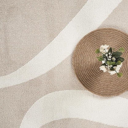 Abani Deco Collection Area Rug - Beige Modern Abstract Ribbon Design - 2' x 3' - for Living Room, Bedroom & Office