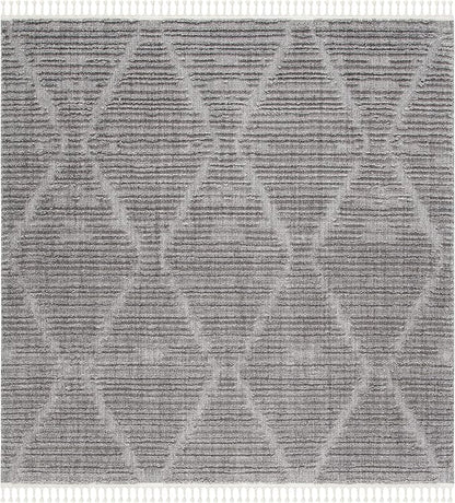 SAFAVIEH Marrakesh Collection Area Rug - 3' Square, Grey, Moroccan Boho Tribal Tassel Design, Non-Shedding & Easy Care, Ideal for High Traffic Areas in Living Room, Bedroom (MRK517F)