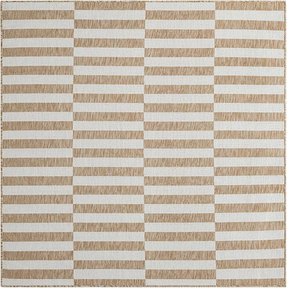 Unique Loom Outdoor Striped Collection Area Rug - Striped (6' 1" Square Taupe/Ivory)