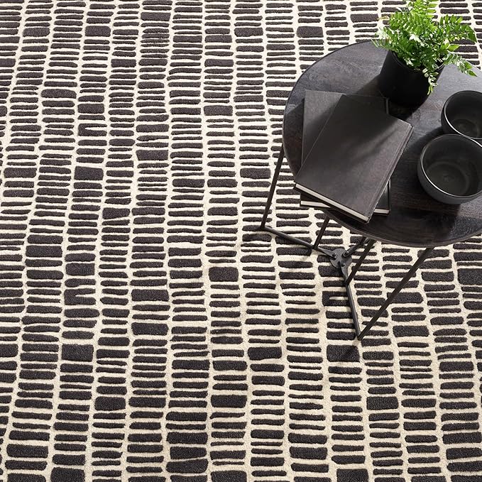 Dash and Albert Roark Wool Area Rug - 9.5 X 13.5 Charcoal Geometric Hand Tufted Accent Rug - Durable, High Traffic Areas Hallway, Living Room, Stairs - Premium Luxury Hotel Quality Soft Breathable