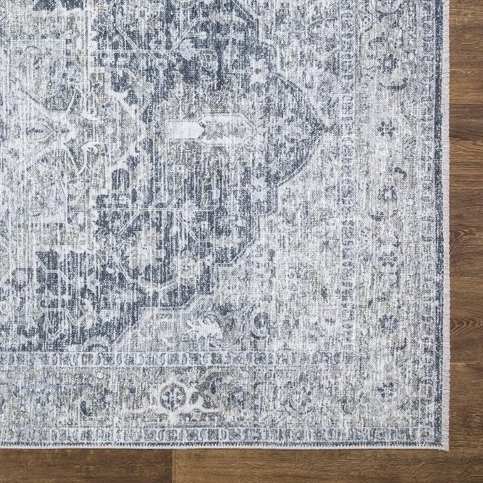 Bloom Rugs Caria Washable Non-Slip 3x5 Rug - Gray/Dark Blue Traditional Area Rug for Living Room, Bedroom, Dining Room, and Kitchen - Exact Size: 3' x 5'