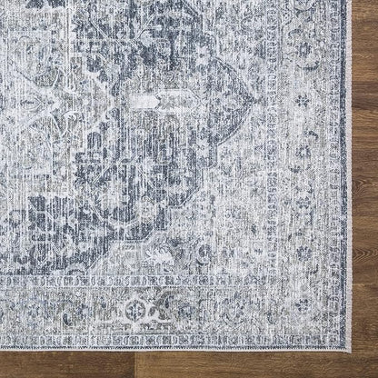 Bloom Rugs Caria Washable Non-Slip 3x5 Rug - Gray/Dark Blue Traditional Area Rug for Living Room, Bedroom, Dining Room, and Kitchen - Exact Size: 3' x 5'