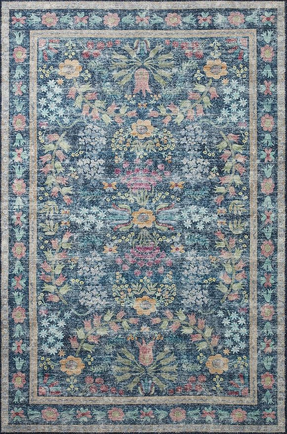 Loloi Rifle Paper Co. Maison Collection MAO-06 Blue/Multi 5'-0" x 5'-0" Round, .19" Pile Height, Accent Rug