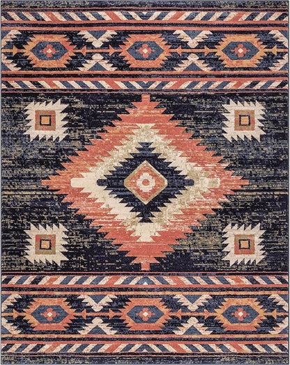 Well Woven Tulsa Lea Blue Traditional Southwestern Tribal 5x7 (5'3" x 7'3") Area Rug