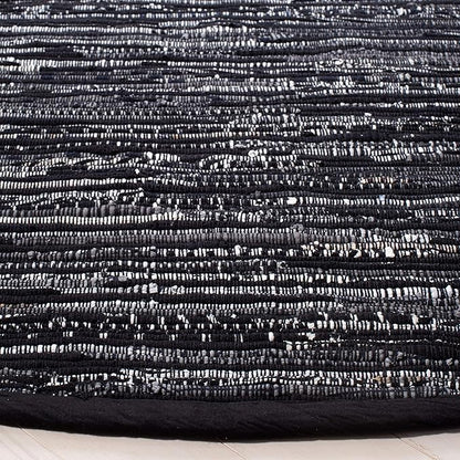 SAFAVIEH Rag Rug Collection Area Rug - 6' Round, Black, Handmade Boho Stripe Cotton, Ideal for High Traffic Areas in Living Room, Bedroom (RAR121Z)