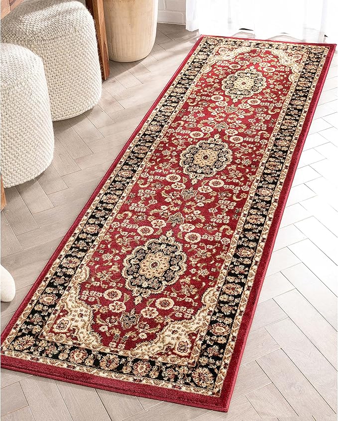 Well Woven Barclay Collection Medallion Kashan Red 3x10 Runner Rug - for Hallways, Kitchens, and Entryways