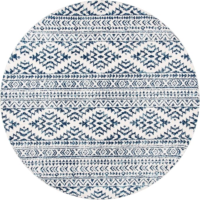 SAFAVIEH Tulum Collection Area Rug - 3' Round, Ivory & Navy, Moroccan Boho Tribal Design, Non-Shedding & Easy to Clean, Ideal for Entryway, Foyer, Accent Space, Bedroom (TUL272D)