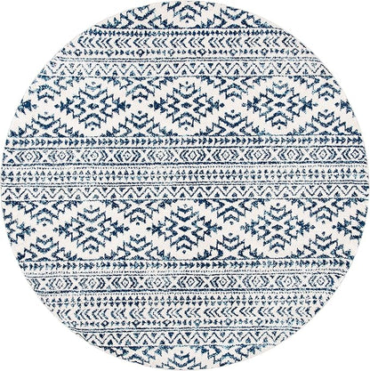 SAFAVIEH Tulum Collection Area Rug - 10' Round, Ivory & Navy, Moroccan Boho Tribal Design, Non-Shedding & Easy to Clean, Ideal for Living Room, Bedroom, Dining Space (TUL272D)