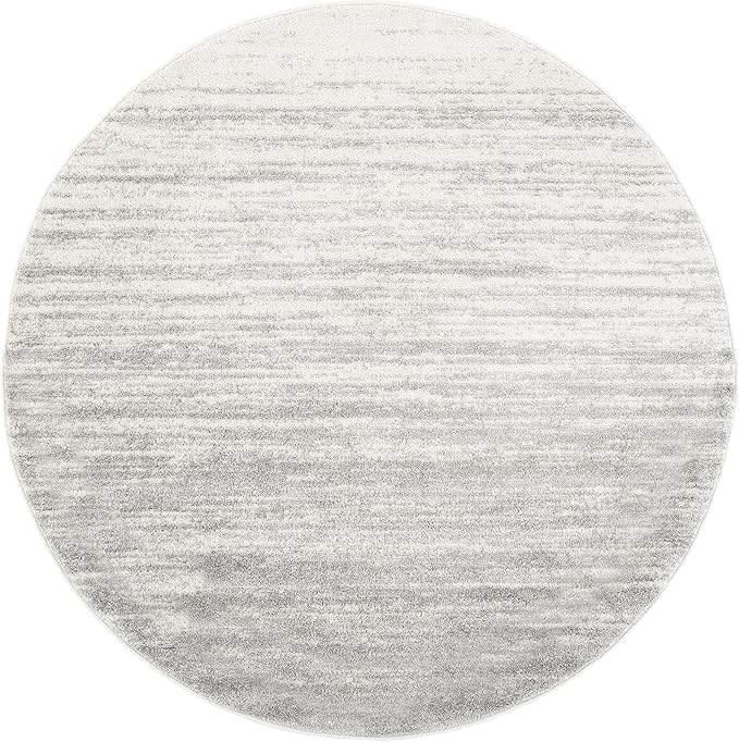SAFAVIEH Adirondack Collection Area Rug - 9' Round, Ivory & Silver, Modern Ombre Design, Non Shedding & Easy to Clean, Ideal for Living Room, Bedroom, Office, Dining Space (ADR113B)