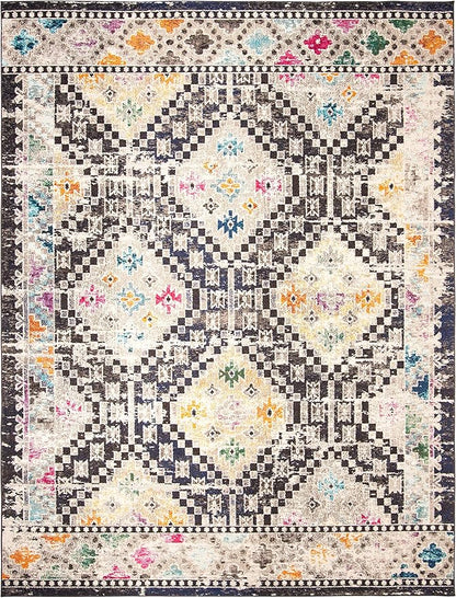SAFAVIEH Madison Collection Area Rug - 6' x 9', Black & Yellow, Boho Diamond Distressed Design, Non-Shedding & Easy Care, Ideal for High Traffic Areas in Living Room, Bedroom (MAD418Z)