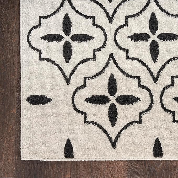 Nourison Home Nourison Essentials Ivory Black 2'2" x 7'6" Area Rug - Easy Clean, Non Shedding, Bed Room, Living Room, Dining Room, Kitchen (8' Runner)