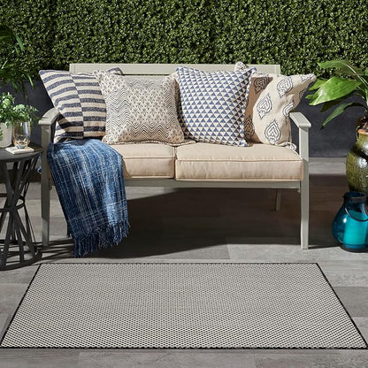 Nourison Home Courtyard Black White 3' x 5' Area Rug - Easy Clean, Non Shedding, Bed Room, Living Room, Dining Room, Kitchen (3' x 5')