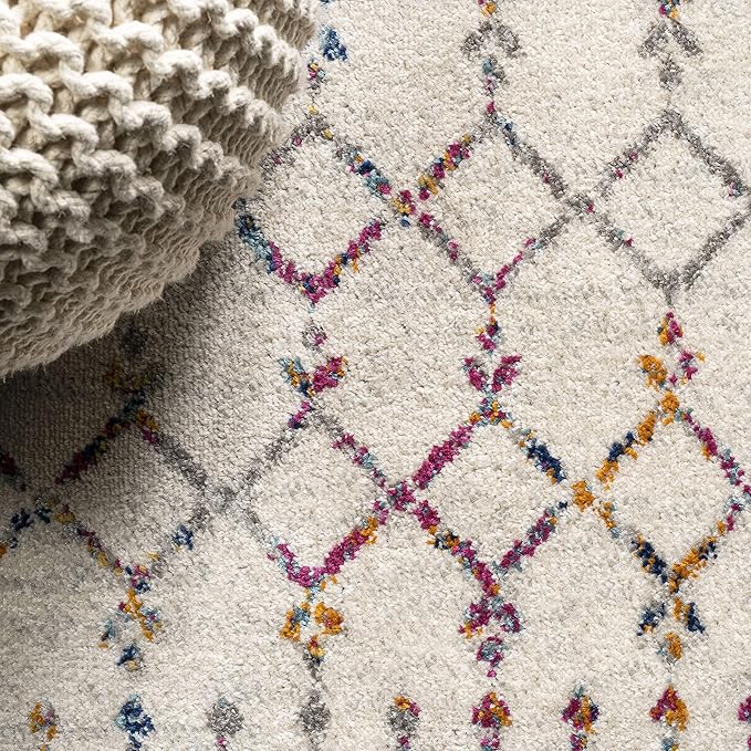 JONATHAN Y Boho Vintage Diamond Ivory/Multi Square Area Rug 5X5 ft, Moroccan Hype for Living Room, Bedroom, Kitchen, Office, Easy-Cleaning, High Traffic, Pet-Friendly, Non-Shedding (MOH101E-5SQ)