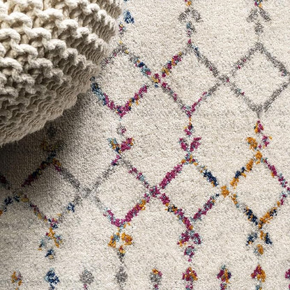 JONATHAN Y Boho Vintage Diamond Ivory/Multi Square Area Rug 5X5 ft, Moroccan Hype for Living Room, Bedroom, Kitchen, Office, Easy-Cleaning, High Traffic, Pet-Friendly, Non-Shedding (MOH101E-5SQ)