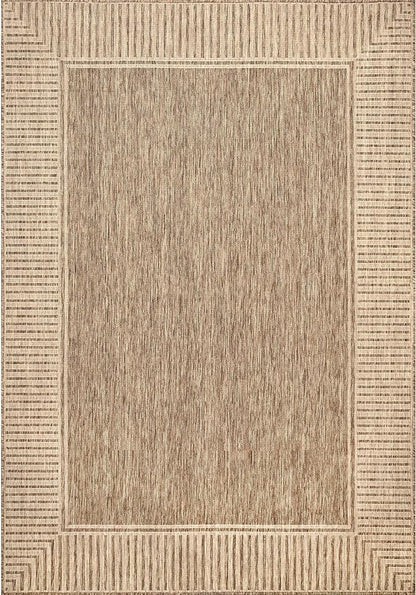 Nuloom Asha Light Brown/Ivory, 6'7" x 9', Casual, Striped Border, Soft and Cozy, High Traffic, Stain Resistant, Easy Clean, Durable Area Rug for Indoor/Outdoor Patio, Deck, Porch, Garden, Courtyard