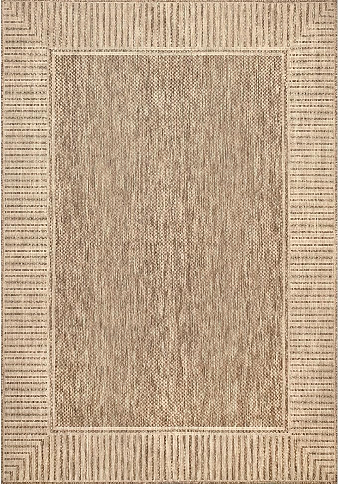 Nuloom Asha Light Brown/Ivory, 4' x 6', Casual, Striped Border, Soft and Cozy, High Traffic, Stain Resistant, Easy Clean, Durable Area Rug for Indoor/Outdoor Patio, Deck, Porch, Garden, Courtyard