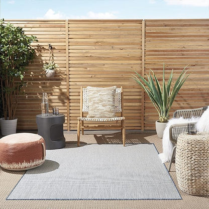 Nourison Home Courtyard Ivory Blue 5' x 7' Area Rug - Easy Clean, Non Shedding, Bed Room, Living Room, Dining Room, Kitchen (5' x 7')