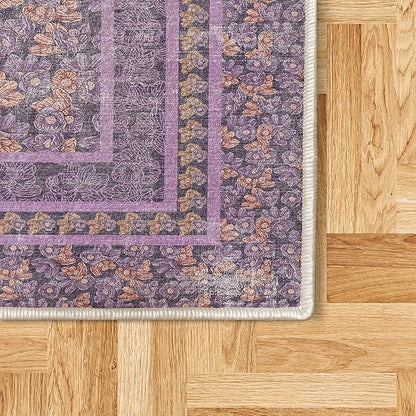 Ambesonne Floral Decorative Rug, Botanical Design Art Colorful Nasturtium Flowers Garden Art on Dark Background, Quality Carpet for Bedroom Dorm and Living Room, 2' x 5', Purple Grey