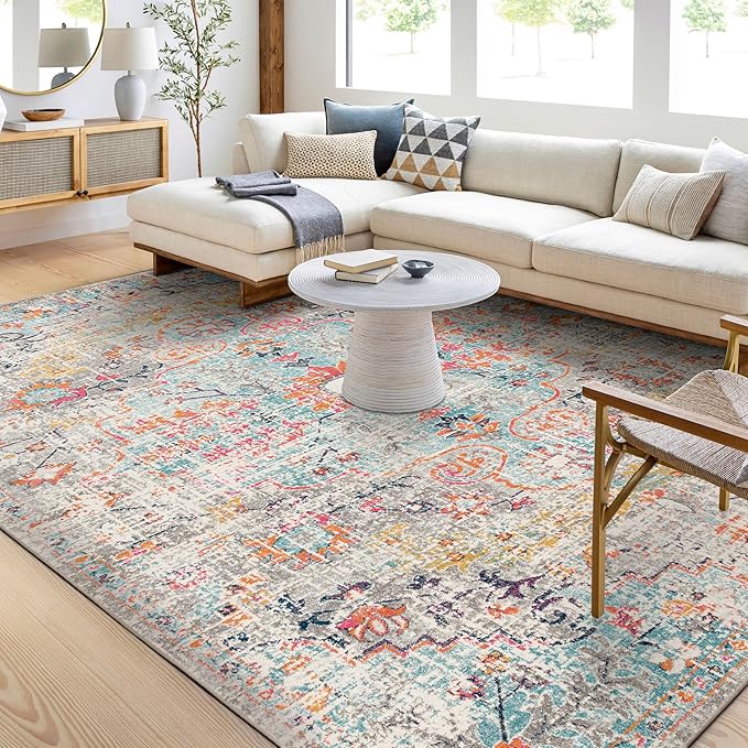 Livabliss Area Rugs - 5x7 Odelia Vintage Boho Beige Mustard Gray Area Rug for Living Room Bedroom - Floral Medallion Stain Resistant Carpet for Kitchen, Nursery, Office (5'3" x 7'3")