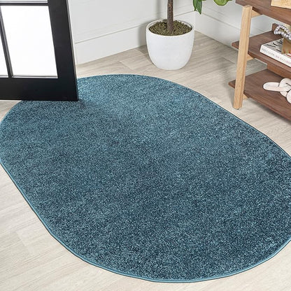 Eyely UES100H-3OV Supersoft Haze Solid Low-Pile Indoor Area Rug Casual;Contemporary;Solid;Traditional, Bedroom, Kitchen, Living Room, Easy-Cleaning, Non-Shedding, 3 X 5 Oval, Turquoise