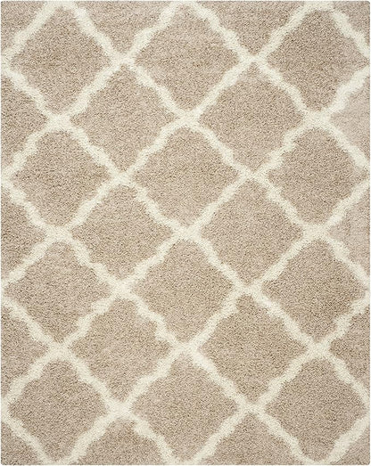 SAFAVIEH Dallas Shag Collection Area Rug - 10' x 14', Beige & Ivory, Trellis Design, Non-Shedding & Easy Care, 1.5-inch Thick Ideal for High Traffic Areas in Living Room, Bedroom (SGD257D)