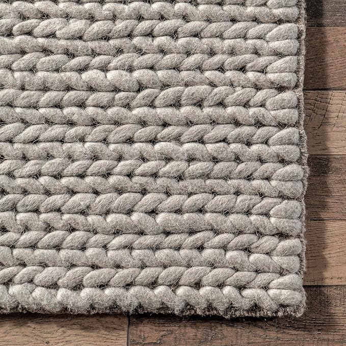 Nuloom Penelope Light Grey/Ivory, 9'6" x 13'6", Hand-Braided, Wool & Cotton, Soft and Textured, High Traffic, Stain Resistant, Easy Clean, Durable Area Rug for Bedroom, Living Room, Dining, Entryway