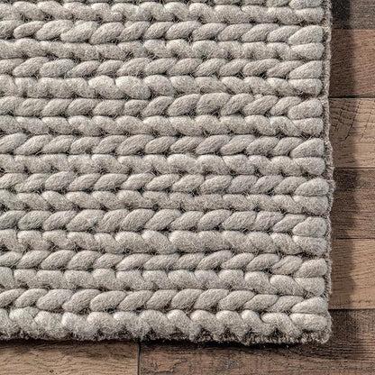 Nuloom Penelope Light Grey/Ivory, 6' x 9', Hand-Braided, Wool & Cotton, Textured and Dense, High Traffic, Stain Resistant, Easy Clean, Durable Area Rug for Bedroom, Living Room, Dining, Entryway