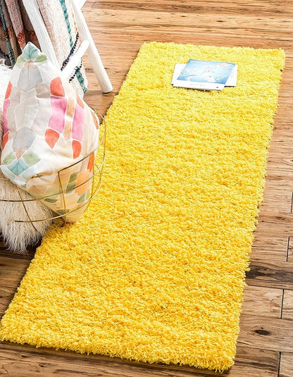 Unique Loom Solid Shag Collection Area Rug (2' 6" x 19' 8" Runner, Tuscan Sun Yellow)