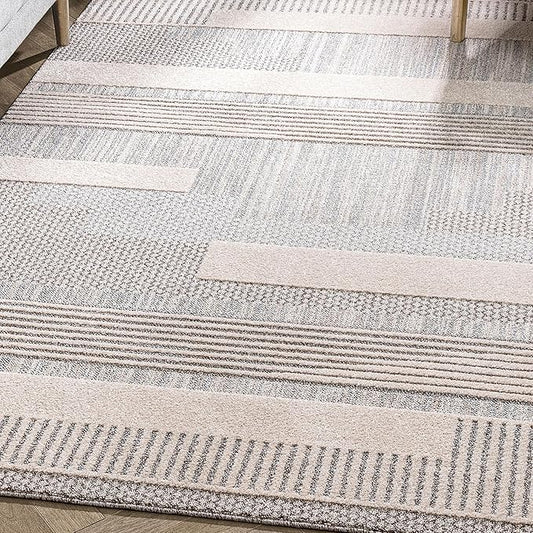 Well Woven Harlow Collection Briar Beige - Modern Tribal Minimalist Geometric 8x10 Area Rug - Ideal for Living Room, Dining Room & Bedroom - Durable, Stain Resistant & Easy to Clean