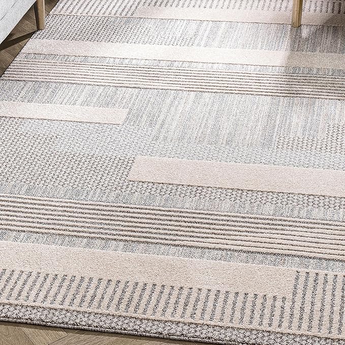 Well Woven Harlow Collection Briar Beige - Modern Tribal Minimalist Geometric 5x7 Area Rug - Ideal for Living Room, Dining Room & Bedroom - Durable, Stain Resistant & Easy to Clean