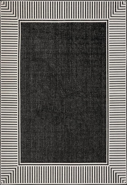 Nuloom Asha Black/Ivory, 9'6" x 12', Casual, Striped Border, Soft and Cozy, High Traffic, Stain Resistant, Easy Clean, Durable Area Rug for Indoor/Outdoor Patio, Deck, Porch, Garden, Courtyard