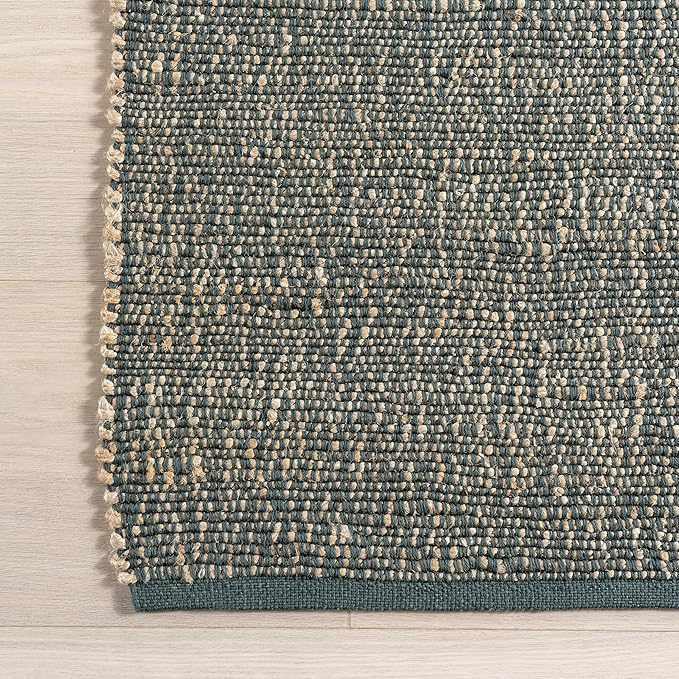 Nuloom Elfriede Handmade, Green/Natural, 5' x 8', Jute & Cotton, Textured and Earthy, High Traffic, Stain Resistant, Easy Clean, Durable Area Rug for Bedroom, Living Room, Dining, Entryway