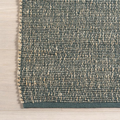 Nuloom Elfriede Handmade, Green/Natural, 7'6" x 9'6", Jute & Cotton, Textured and Earthy, High Traffic, Stain Resistant, Easy Clean, Durable Area Rug for Bedroom, Living Room, Dining, Entryway