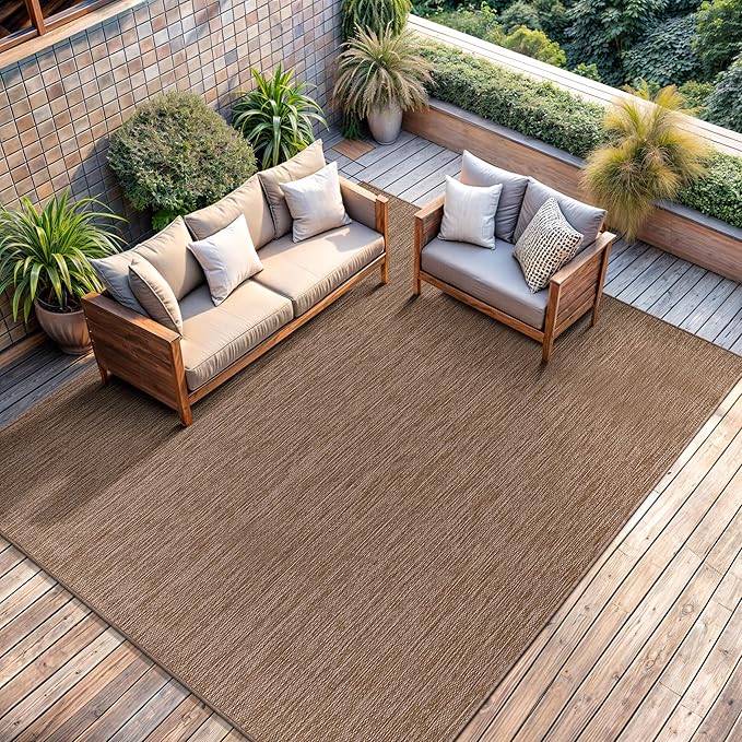 CAMILSON Outdoor Rug 9x12 Modern Area Rugs for Large Indoor and Outdoor Patios and Porches - Waterproof, Washable, Non-Shedding, Easy-to-Clean Outside Carpet (9 x 12, Solid - Jute)