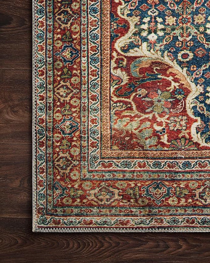 Loloi Layla Collection LAY-09 Cobalt Blue/Spice 2'-0" x 5'-0" .13" Thick Accent Rug, Soft, Durable, Vintage Inspired, Distressed, Low Pile, Non-Shedding, Easy Clean, Printed, Living Room Rug